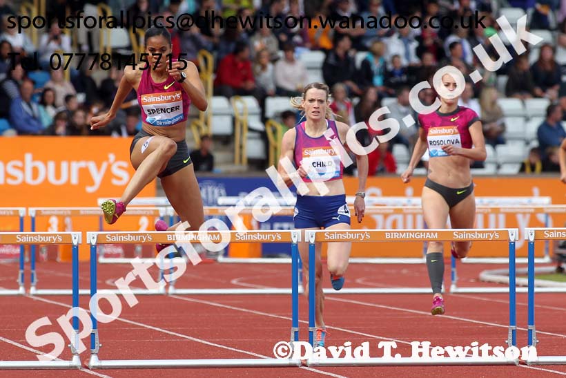 Kaliese Spencer on her way to winning the womens 400 metres hurdles at the Sainsbury's Birmingham Grand Prix. Photos: David T. Hewitson/Sports for All Pics